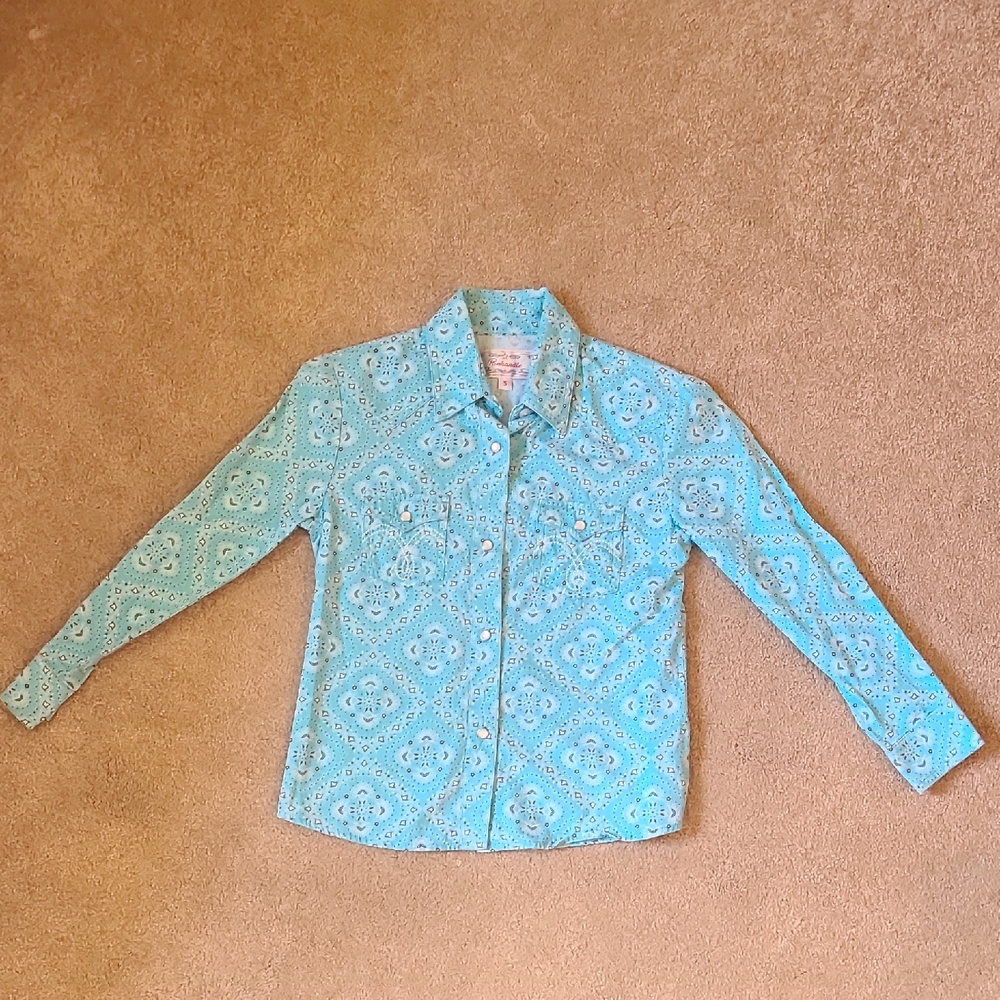 Blue Button Down Shirt with Polka Dot Pattern